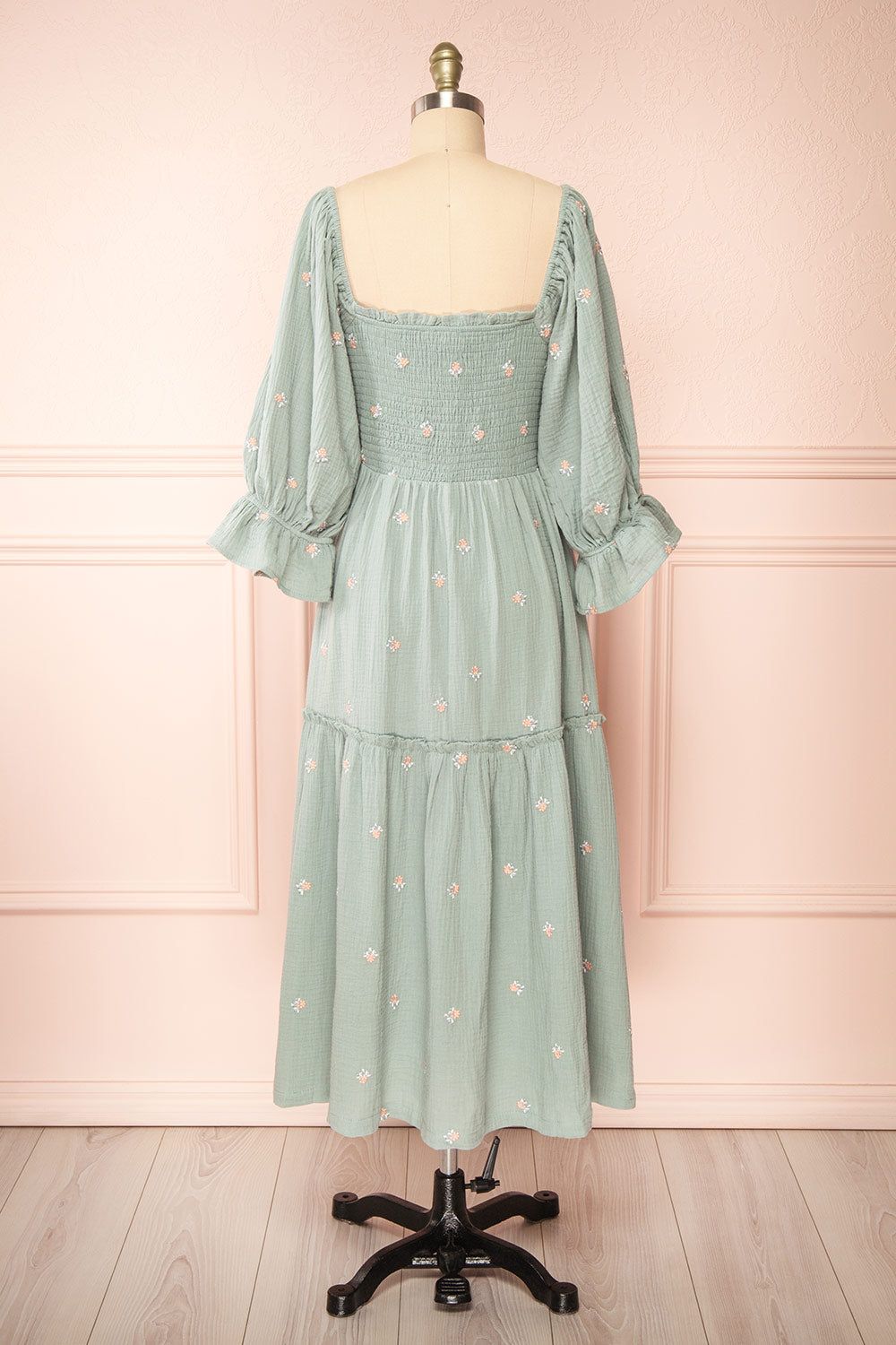 Estelle | Blue Grey Midi Dress w/ Floral Embroidery sold by Boutique 1861 product image thumbnail 5