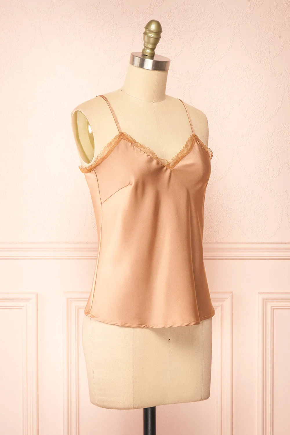 Alexa Caramel | Satin Cami Top w/ Lace Trim sold by Boutique 1861 product image thumbnail 3