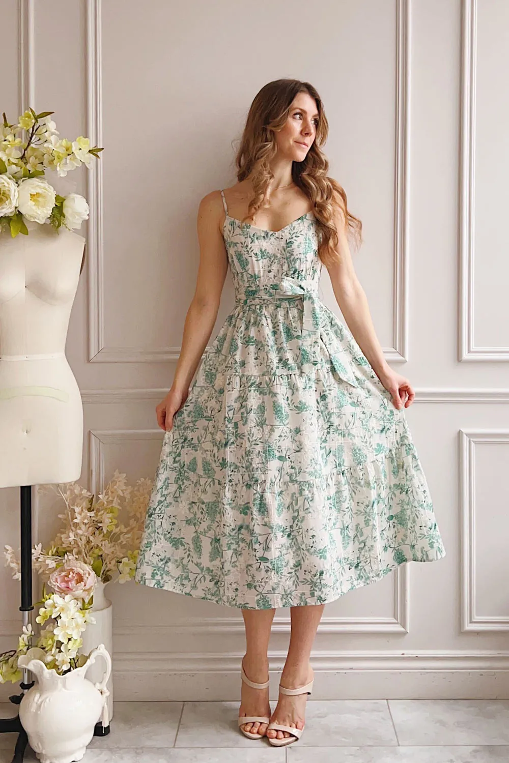 Edeline | Green Floral Openwork Midi Dress sold by Boutique 1861 product image thumbnail 2