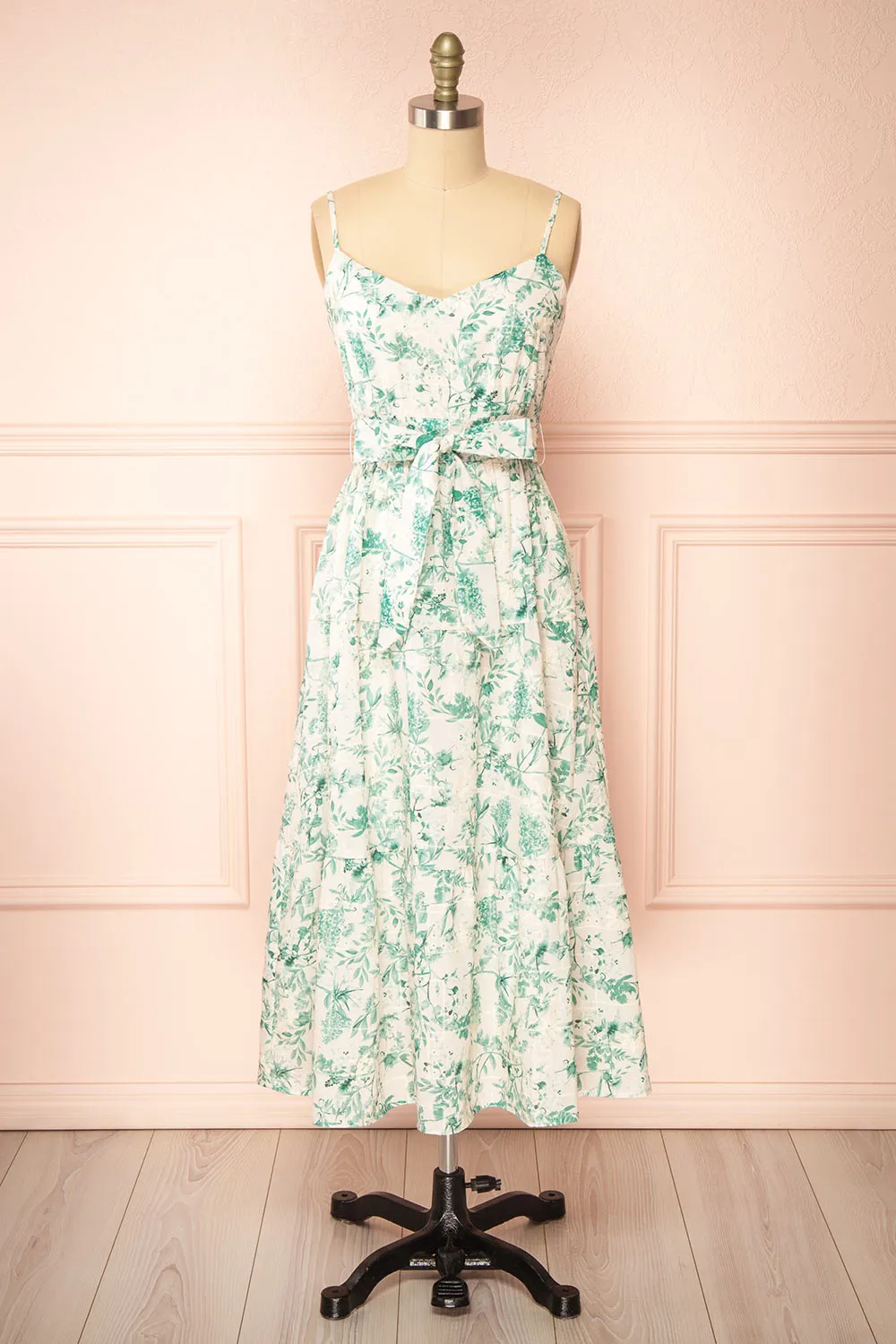 Edeline | Green Floral Openwork Midi Dress sold by Boutique 1861