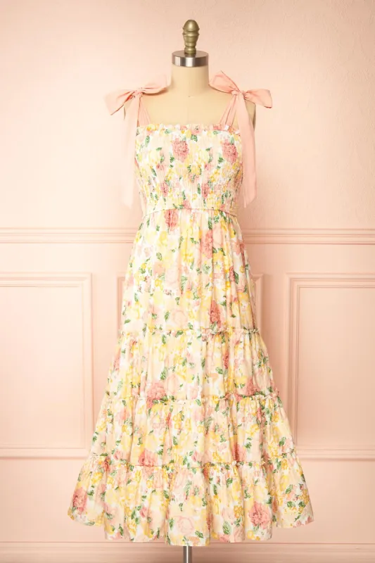Isaya | Colourful Midi Floral Dress sold by Boutique 1861