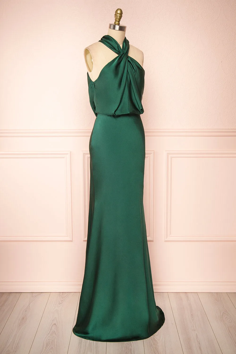 Jinny Emerald | Satin Halter Maxi Dress sold by Boutique 1861 product image thumbnail 3