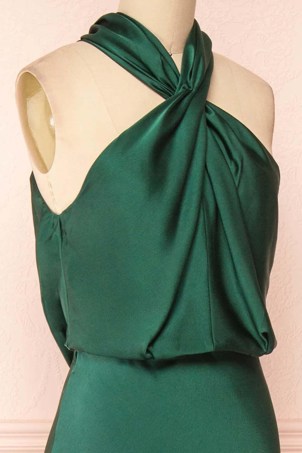 Jinny Emerald | Satin Halter Maxi Dress sold by Boutique 1861 product image thumbnail 4