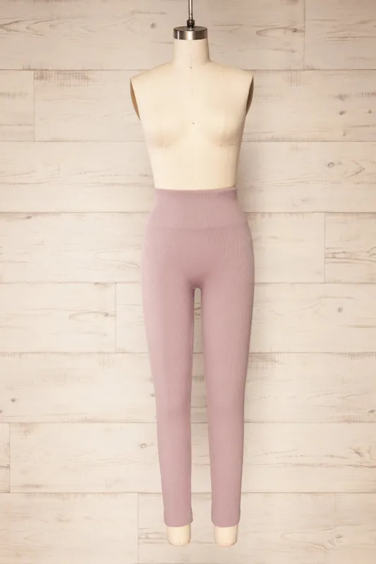 Quorena Mauve | High-Waisted Ribbed Leggings sold by Boutique 1861