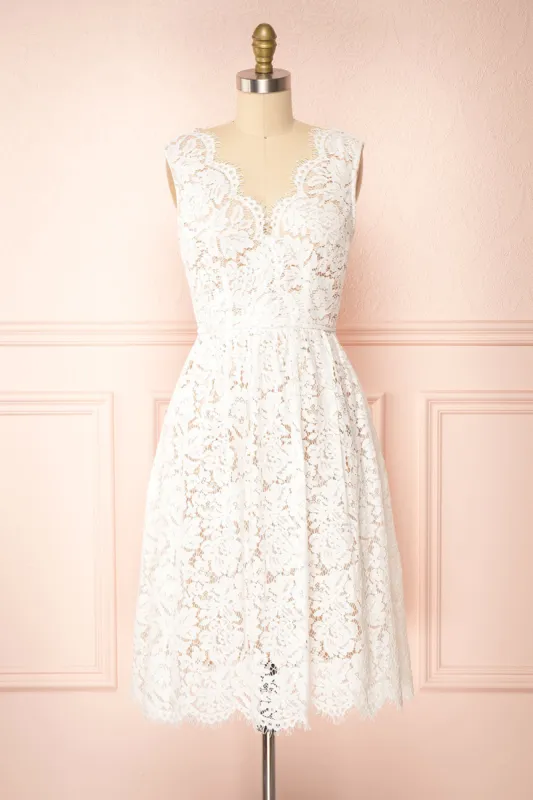 Sarita Ivory | A-Line Lace Midi Dress w/ Wide Straps sold by Boutique 1861