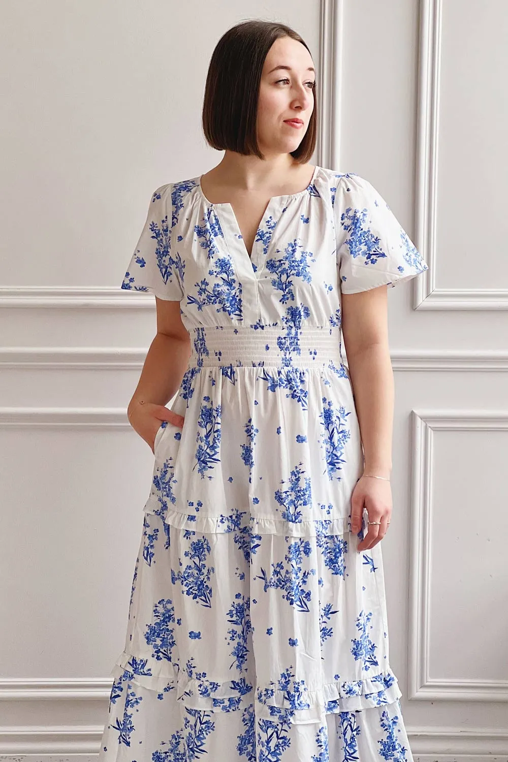 Claudia | White Maxi Dress w/ Blue Floral Pattern sold by Boutique 1861 product image thumbnail 2