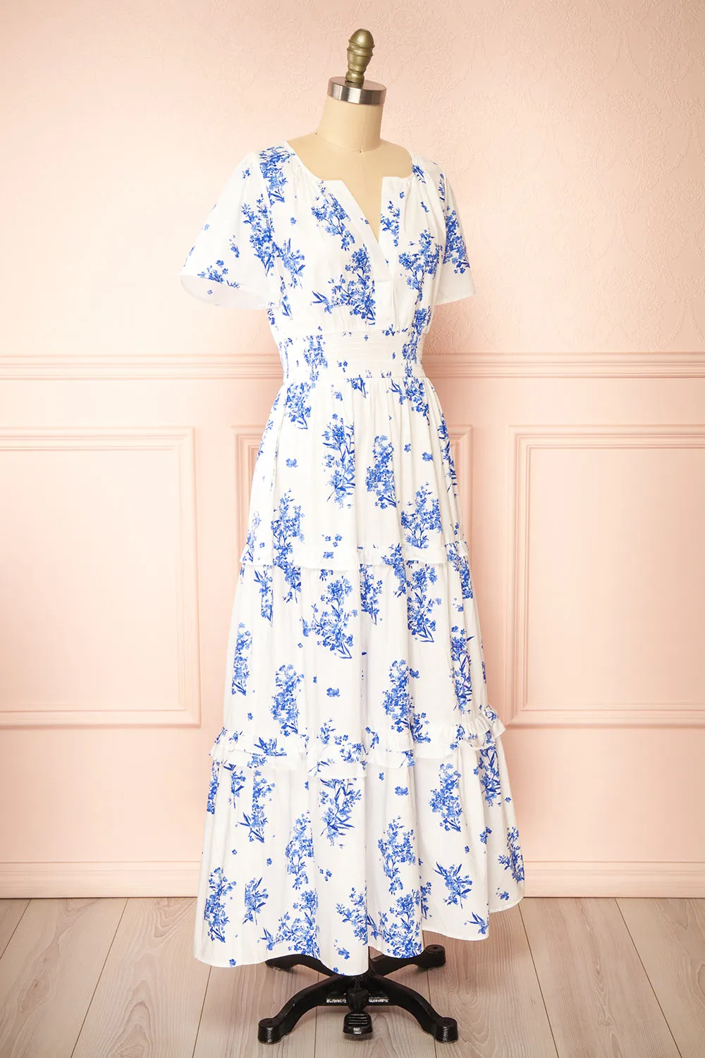 Claudia | White Maxi Dress w/ Blue Floral Pattern sold by Boutique 1861 product image thumbnail 4
