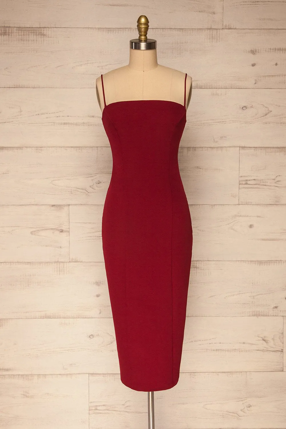 Kavala Burgundy Fitted Midi Dress Parallel