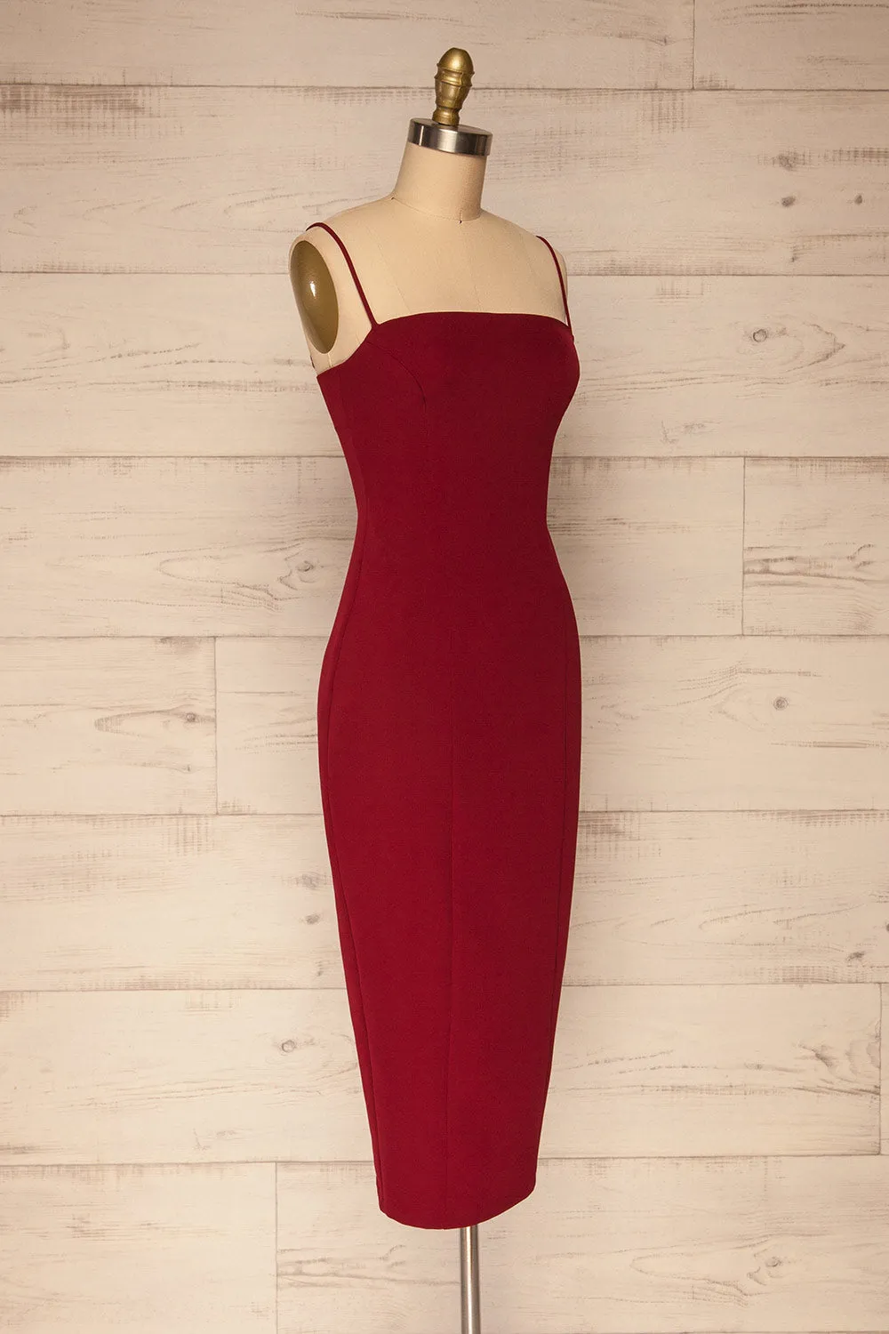 Kavala Burgundy Fitted Midi Dress Parallel