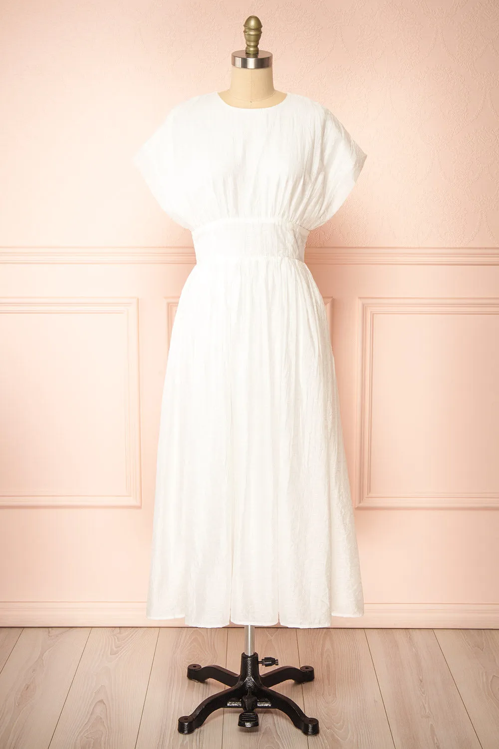 Evitae | White Midi Dress w/ Short Sleeves sold by Boutique 1861