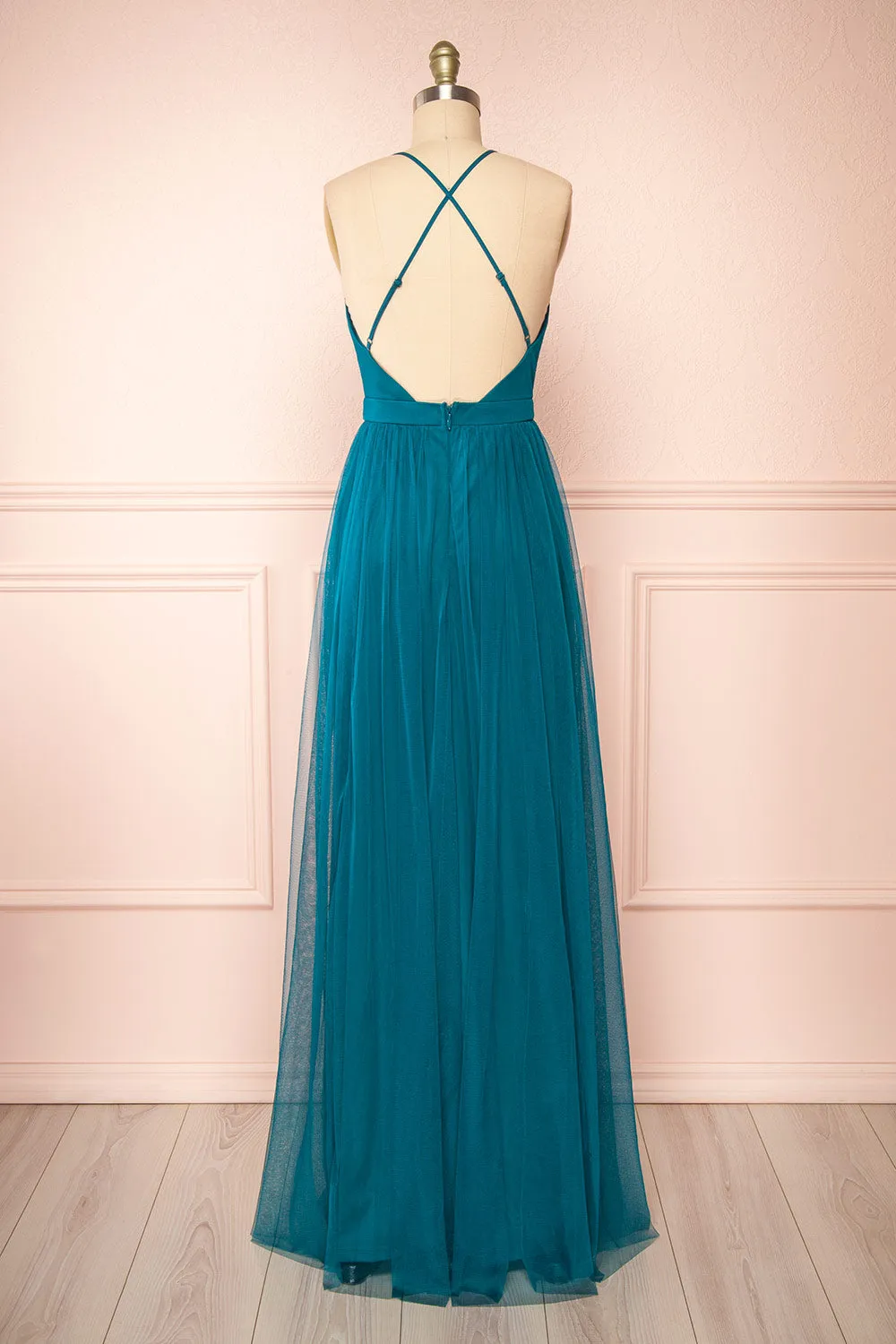 Ilaria Teal | Tulle Gown with Plunging Neckline sold by Boutique 1861 product image thumbnail 3