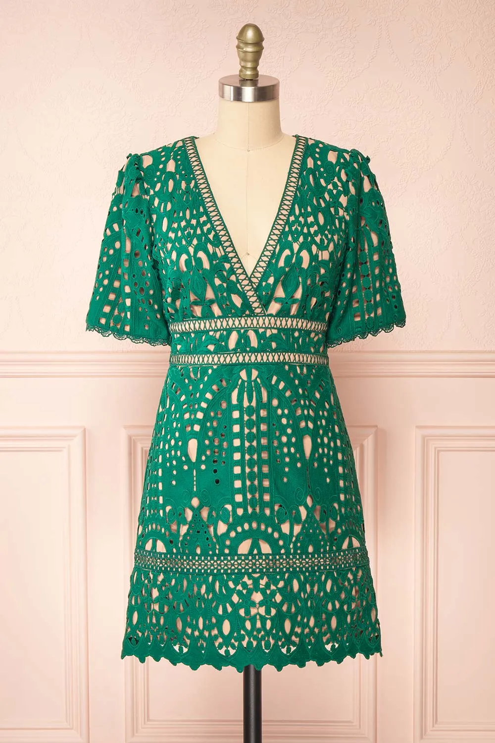 Analla | Short Green Crocheted Lace Dress sold by Boutique 1861