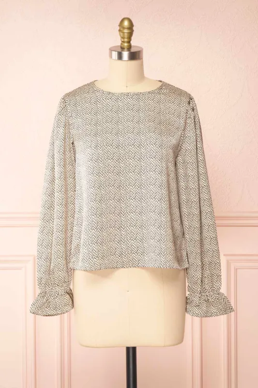 Gruja | Patterned Puff Sleeve Top sold by Boutique 1861
