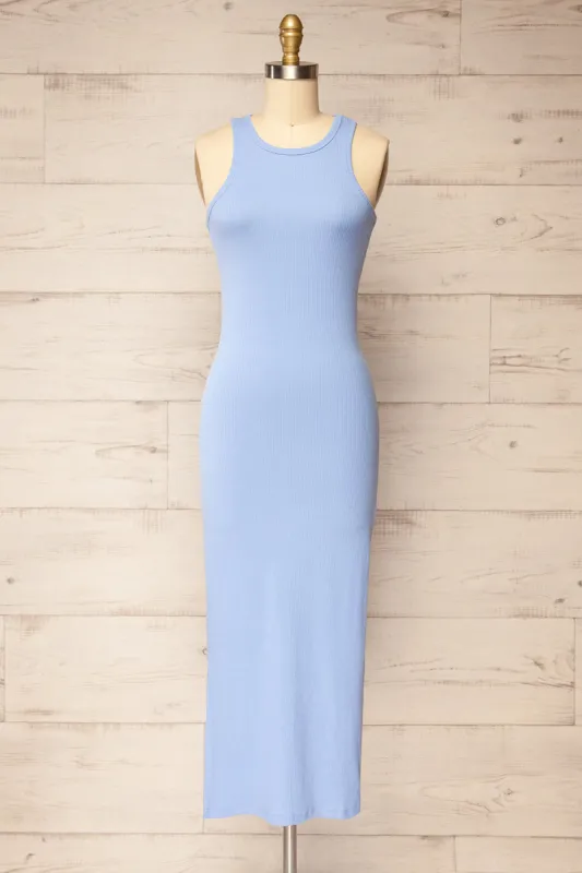 Floirac Blue | Sleeveless Ribbed Midi Dress sold by Boutique 1861