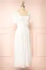 Imna White | A-Line Midi Dress w/ Puffy Sleeves sold by Boutique 1861