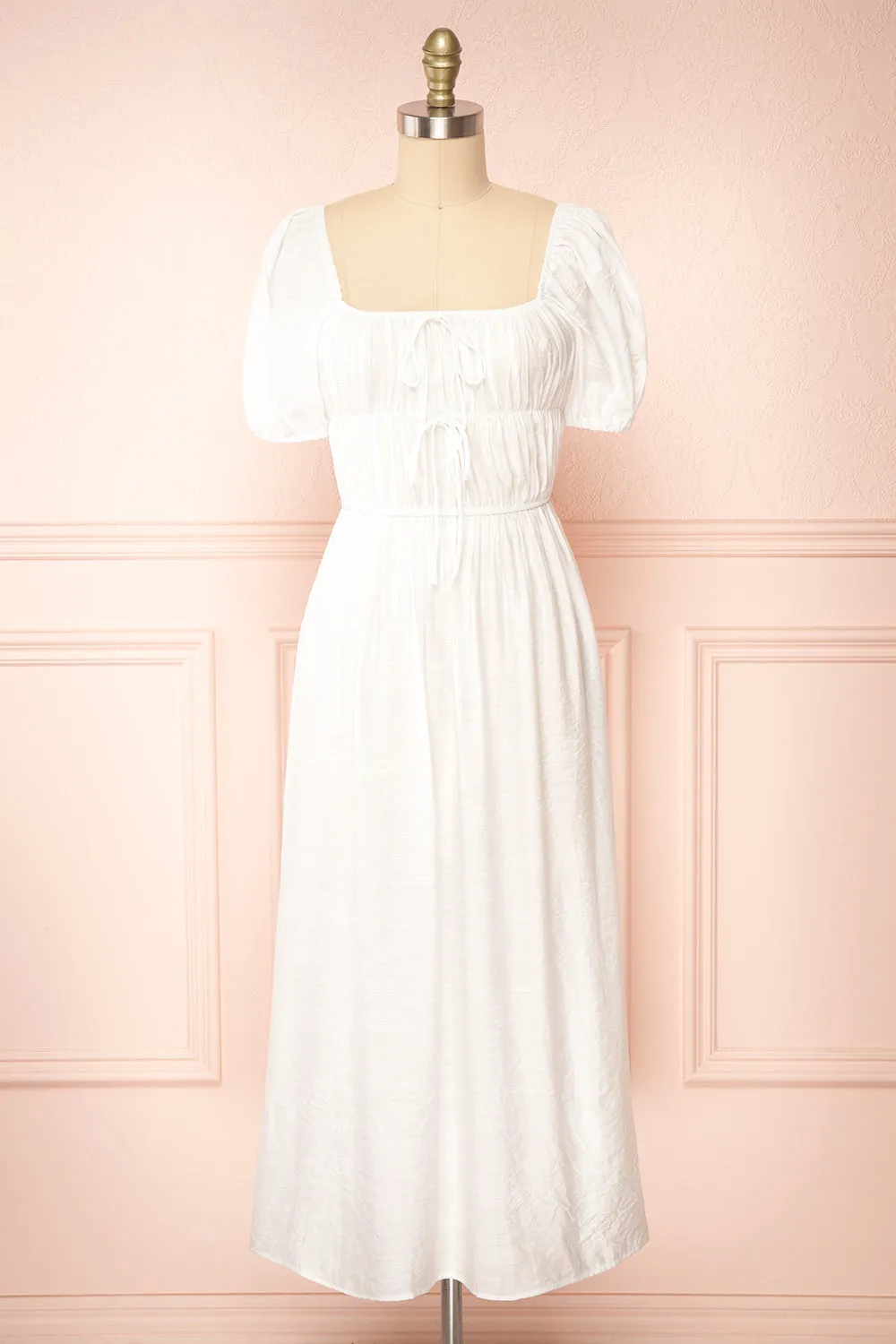 Imna White | A-Line Midi Dress w/ Puffy Sleeves sold by Boutique 1861