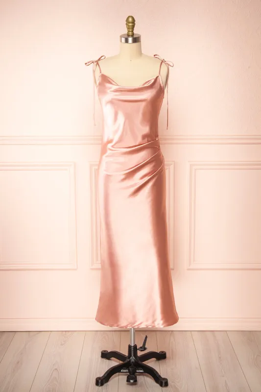 Elyse Pink | Cowl Neck Midi Dress sold by Boutique 1861