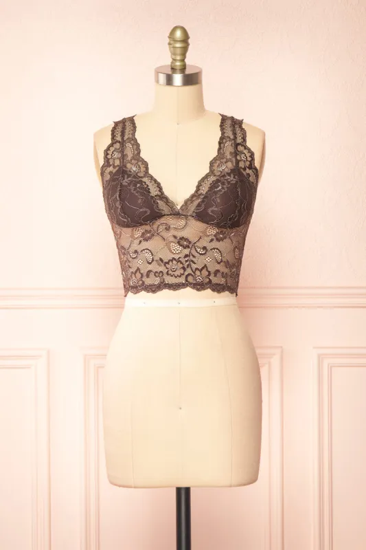 Zerline Brown | Floral Lace Bralette w/ Silver Detailing sold by Boutique 1861