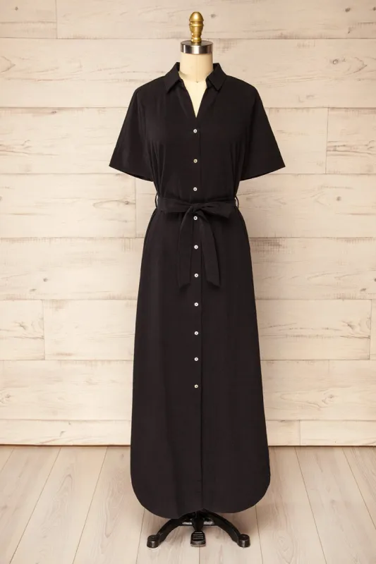 Hyris Black | Long Shirt Dress w/ Belt sold by Boutique 1861