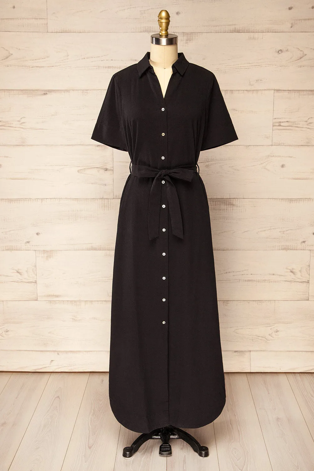 Hyris Black | Long Shirt Dress w/ Belt sold by Boutique 1861