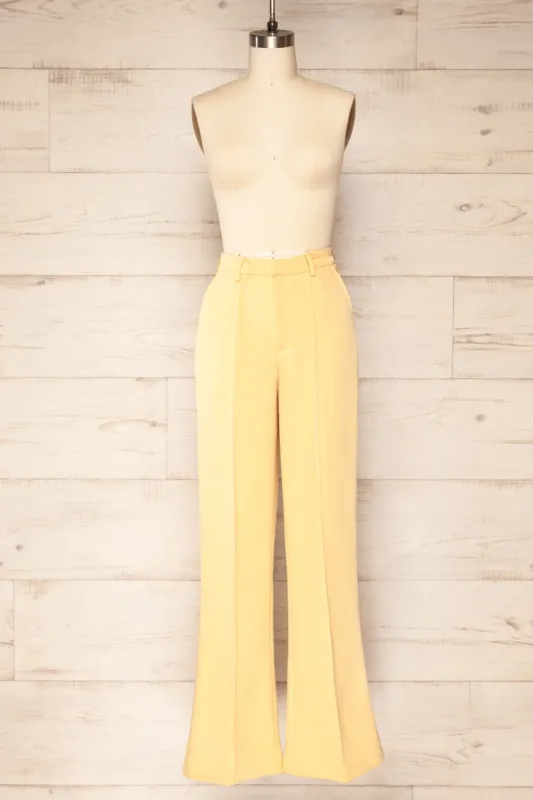 Turbine Yellow | Solid Stitch Wide Leg Trousers sold by Boutique 1861