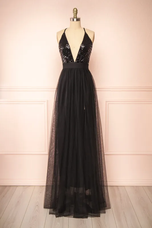 Kaia Black | Black Sequin Gown sold by Boutique 1861