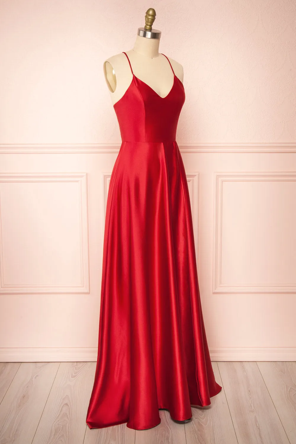Julia Red | Satin Maxi Dress with High Slit sold by Boutique 1861 product image thumbnail 3