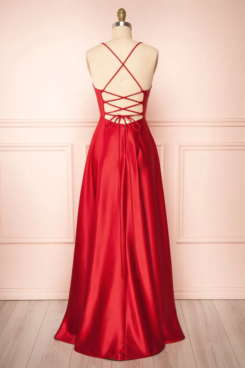Julia Red | Satin Maxi Dress with High Slit sold by Boutique 1861 product image thumbnail 5