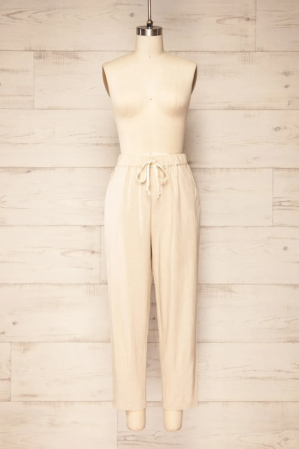 Trincao Beige | Linen Pants with Drawstrings sold by Boutique 1861