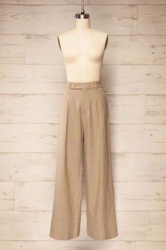 Dunster Taupe | Wide-Leg Linen Pants sold by Boutique 1861