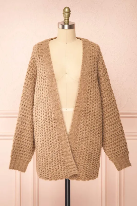 Francoise Taupe | Knit Open-Front Cardigan sold by Boutique 1861
