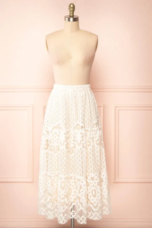 Culla | Lace Ivory Midi Skirt sold by Boutique 1861