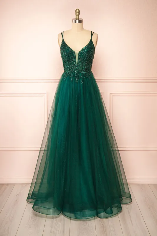 Aethera Green | Sparkling Beaded A-Line Maxi Dress sold by Boutique 1861