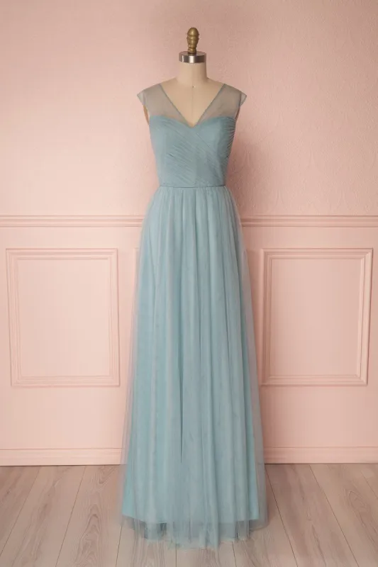 Adifa Seafoam | Teal Tulle Gown sold by Boutique 1861