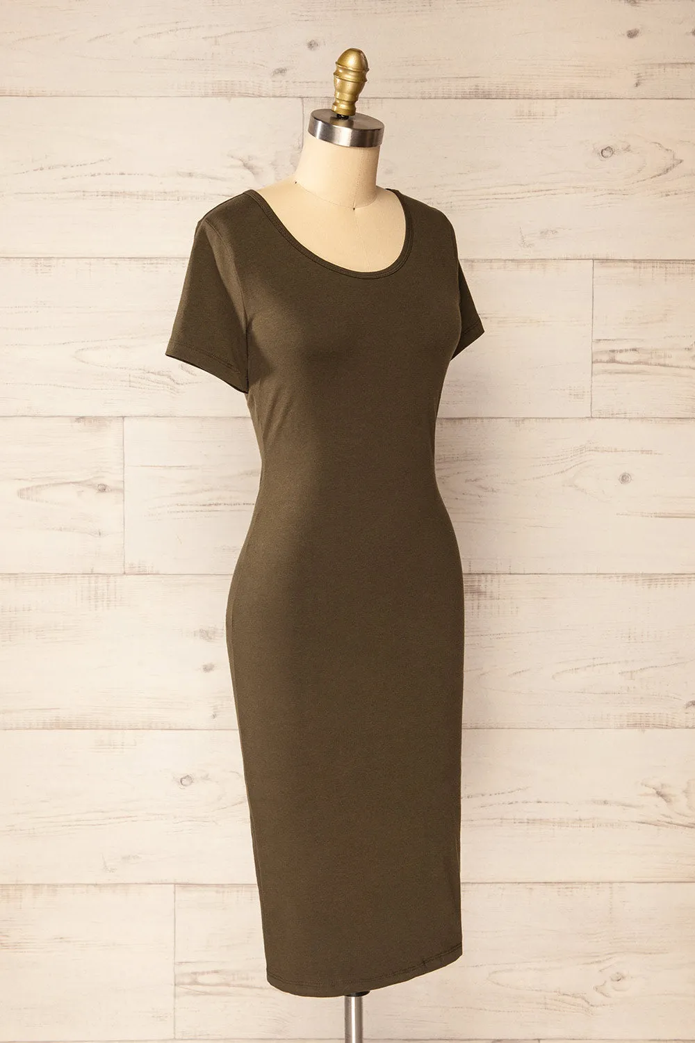 Athens Khaki | Short Sleeve Fitted Midi Dress sold by Boutique 1861 product image thumbnail 4