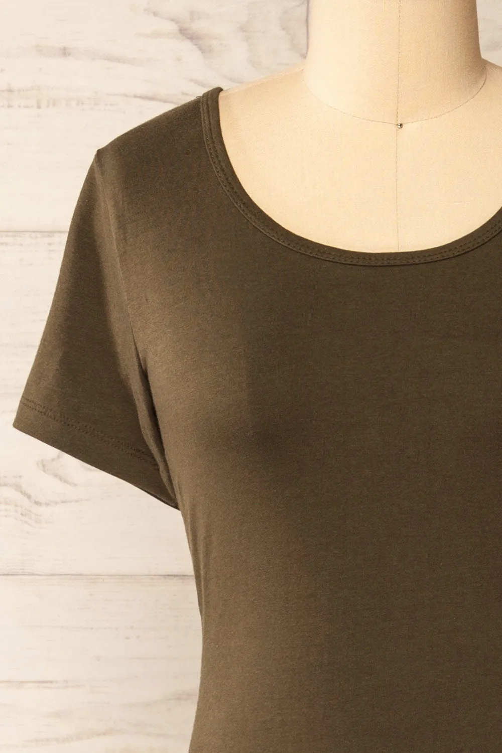 Athens Khaki | Short Sleeve Fitted Midi Dress sold by Boutique 1861 product image thumbnail 3