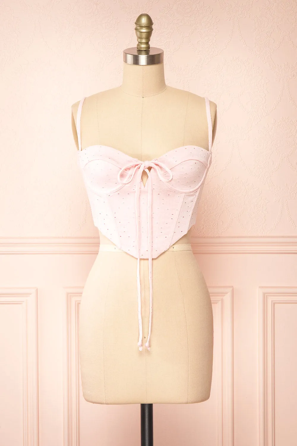 Messalina | Pink Cropped Corset Top w/ Tie-Up Bow sold by Boutique 1861