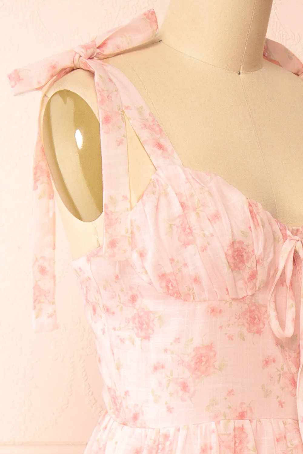 Taylor | Midi Pink Floral Dress w/ Bow Straps sold by Boutique 1861 product image thumbnail 4