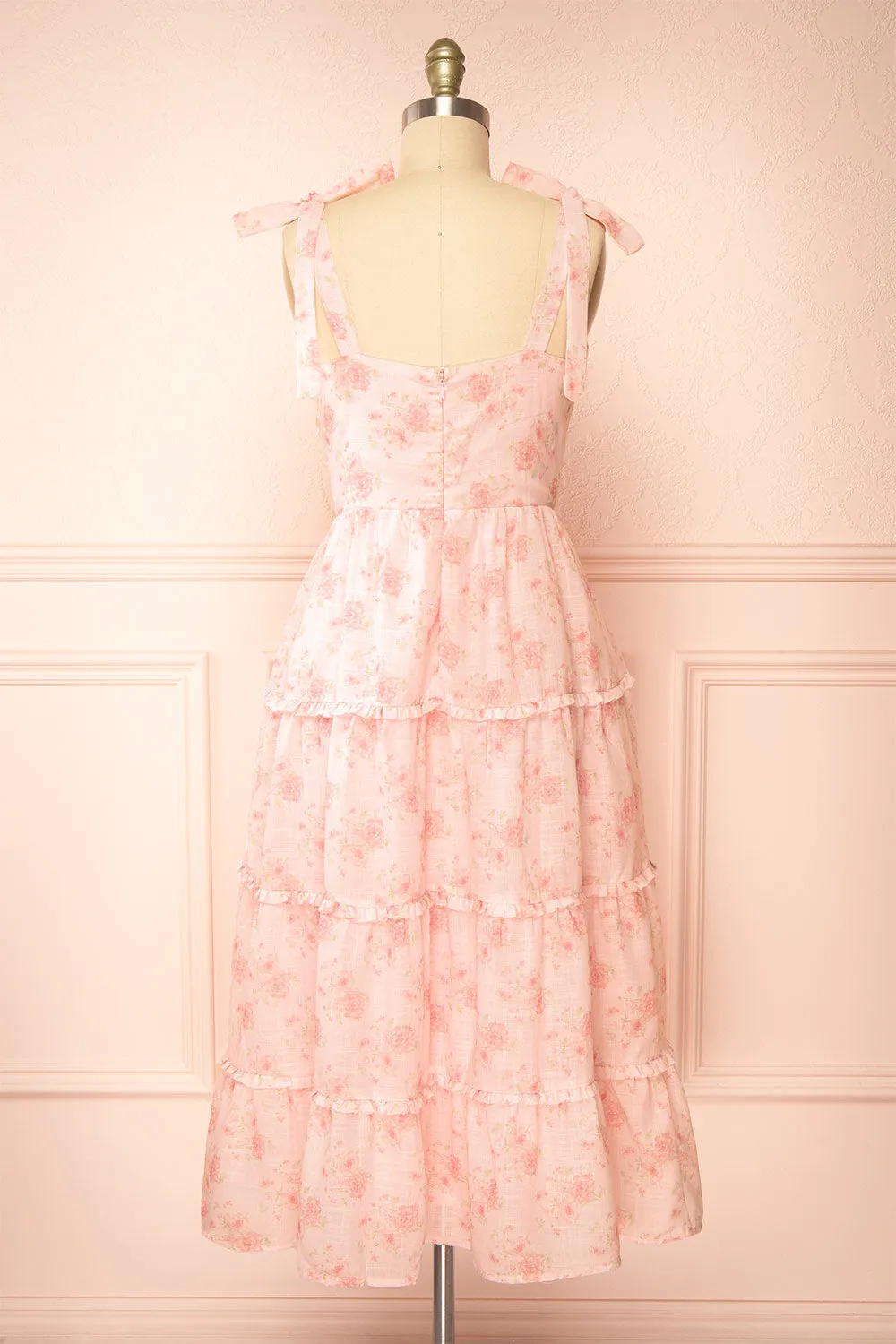 Taylor | Midi Pink Floral Dress w/ Bow Straps sold by Boutique 1861 product image thumbnail 5