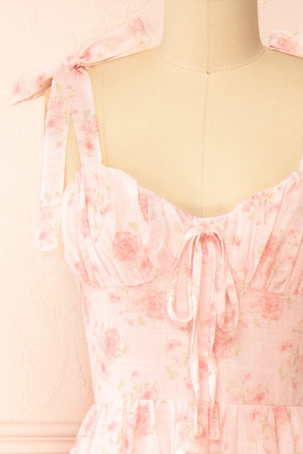 Taylor | Midi Pink Floral Dress w/ Bow Straps sold by Boutique 1861 product image thumbnail 2