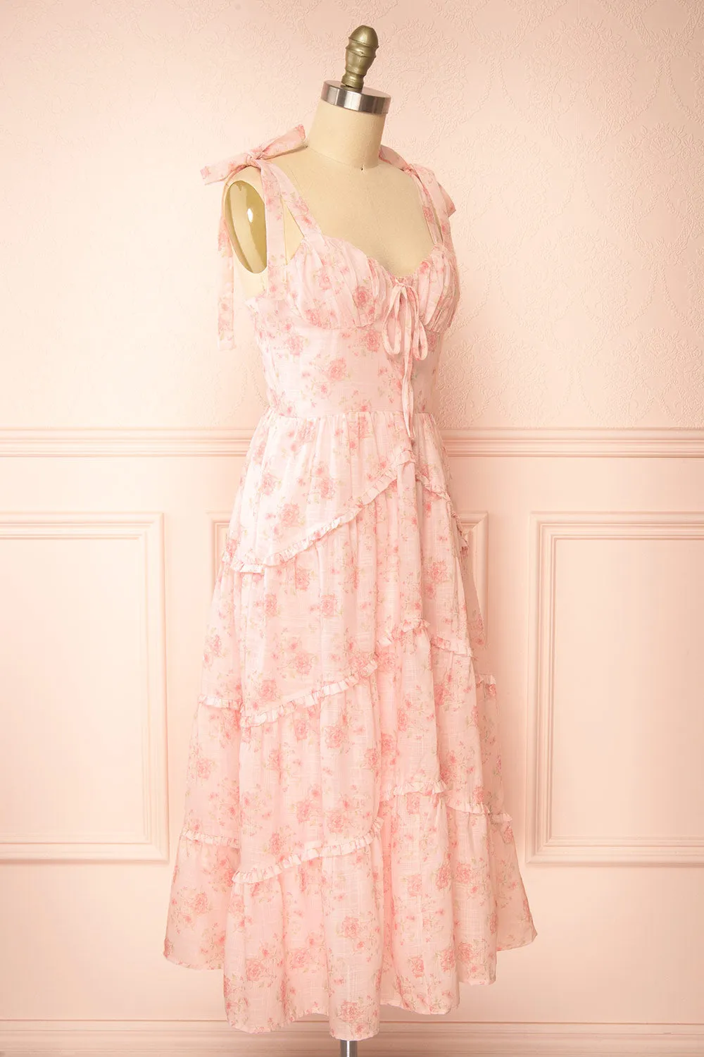 Taylor | Midi Pink Floral Dress w/ Bow Straps sold by Boutique 1861 product image thumbnail 3