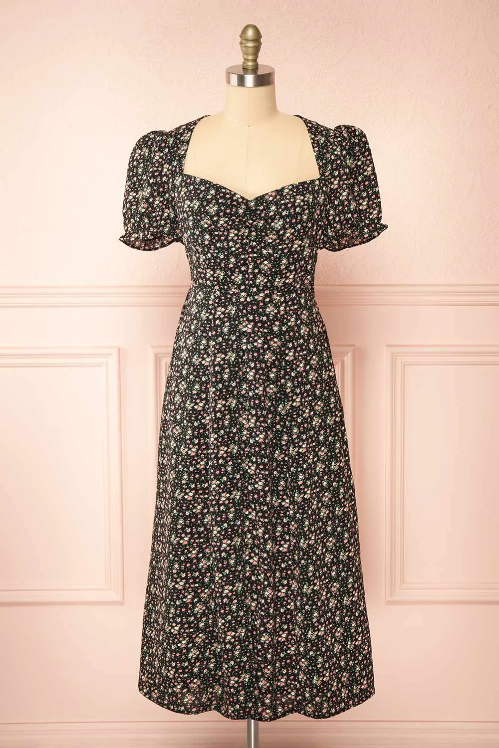 Sokka Black | Floral Midi Dress w/ Short Sleeves sold by Boutique 1861