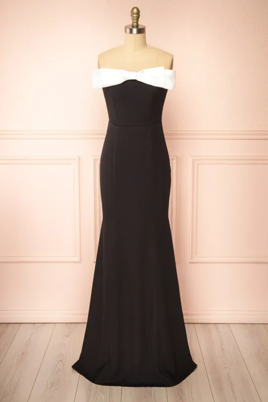 Alphys | Black Mermaid Maxi Dress w/ Removable Bow sold by Boutique 1861
