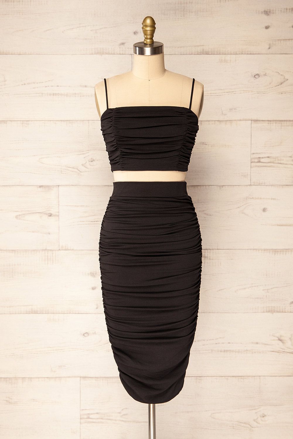 Set Liege Black | Ribbed Top & Fitted Midi Skirt sold by Boutique 1861