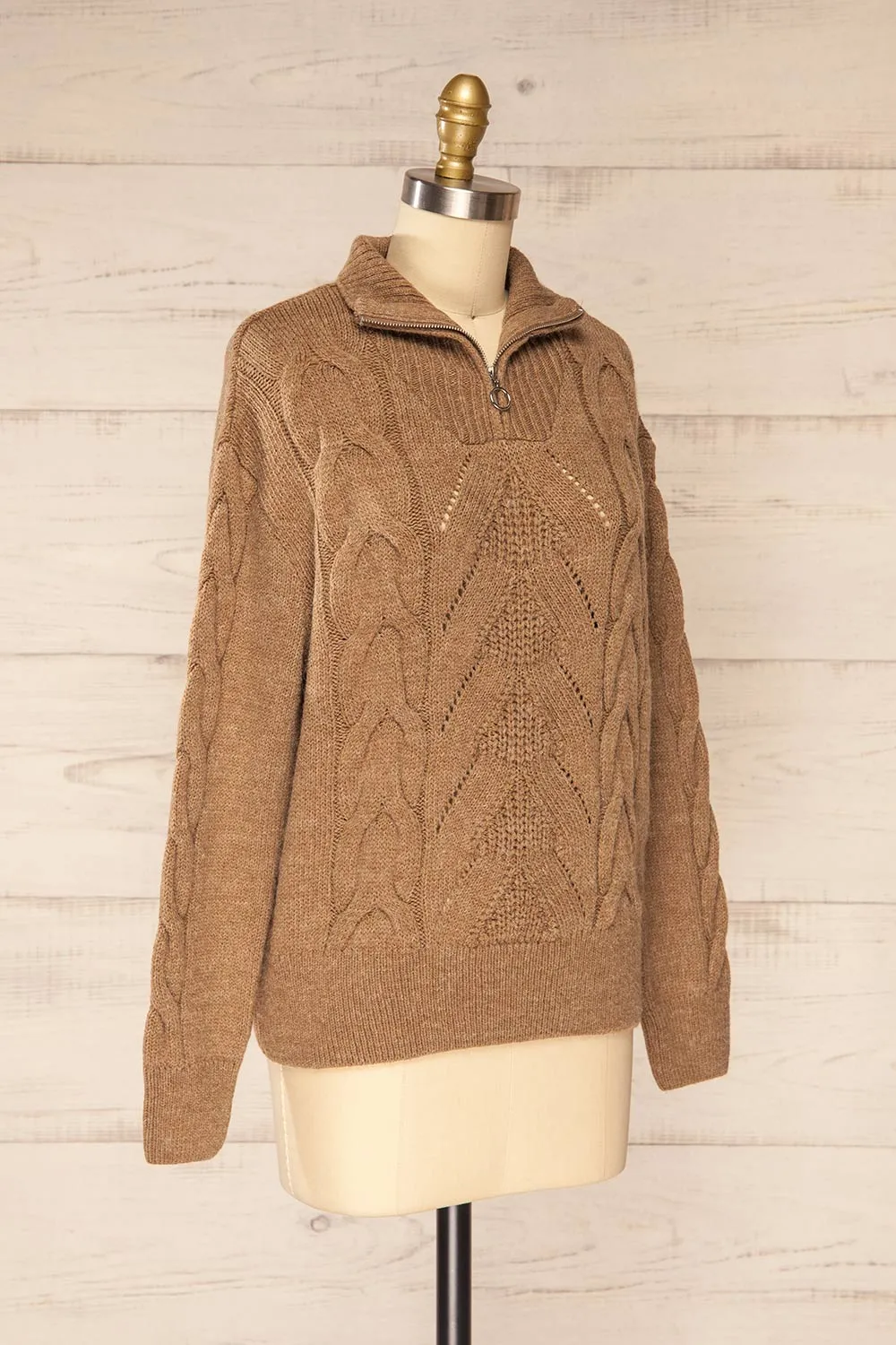 Nottingham Brown | Quarter Zip Knit Sweater sold by Boutique 1861 product image thumbnail 3