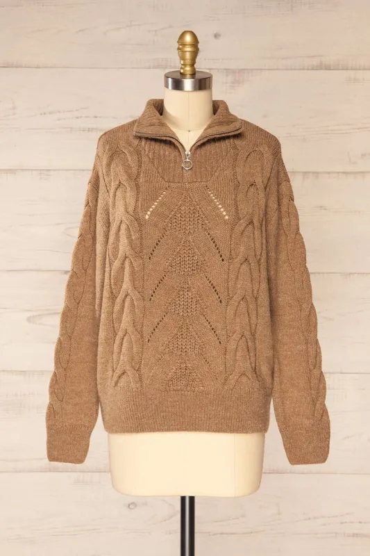 Nottingham Brown | Quarter Zip Knit Sweater sold by Boutique 1861