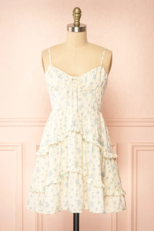 Faelle | Short Cream Dress w/ Floral Pattern sold by Boutique 1861