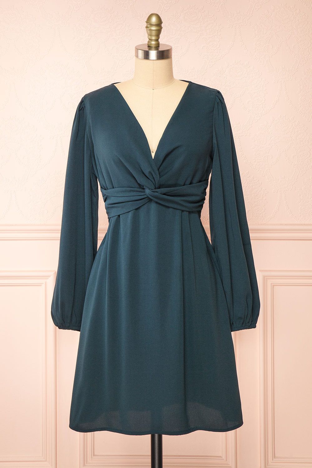 Ebba Green | Knot Front Short Dress w/ Puffy Sleeves sold by Boutique 1861