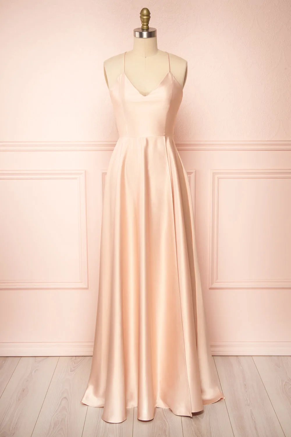 Julia Blush | Satin Maxi Dress w/ High Slit sold by Boutique 1861