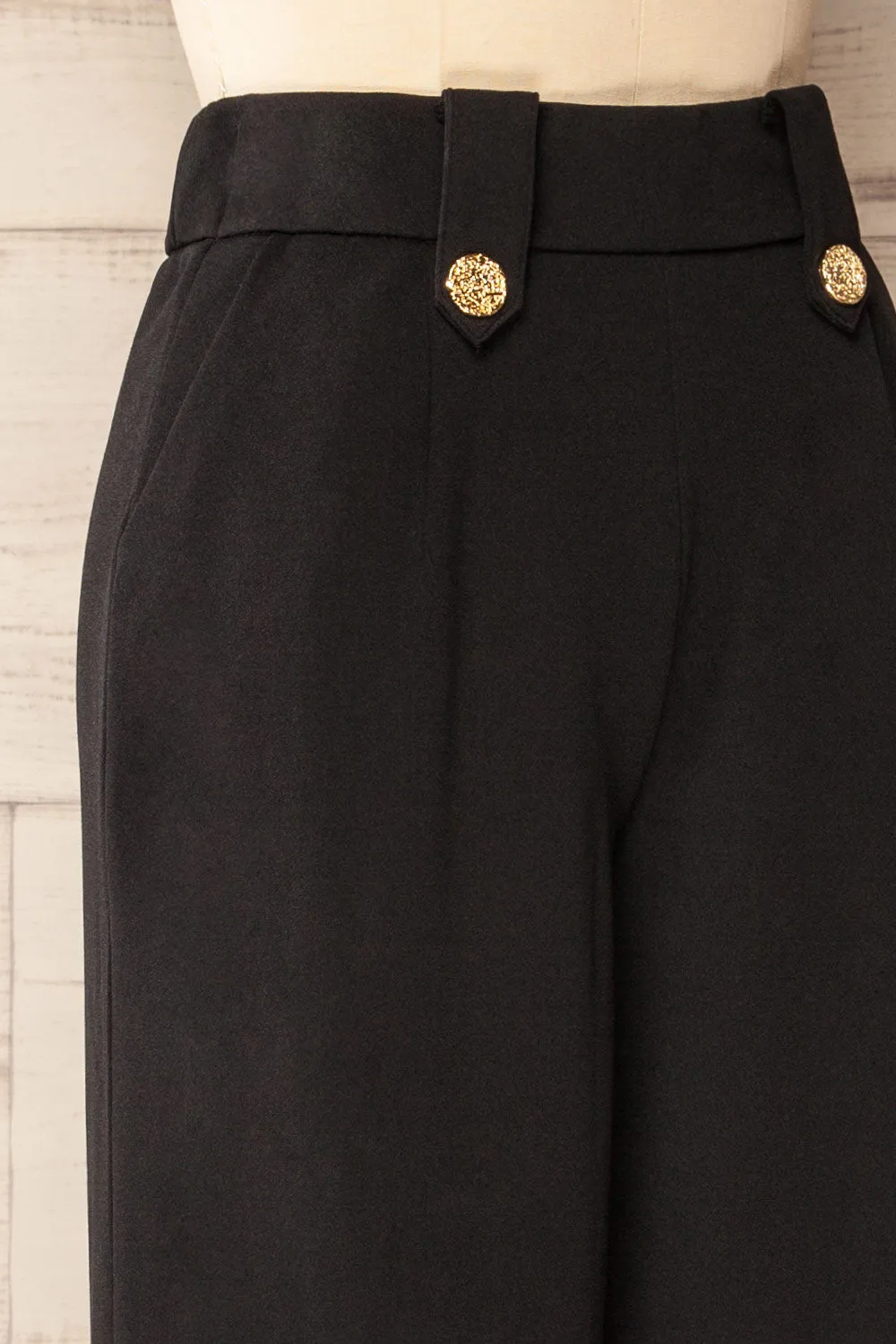 Mombasa | Black Wide-Leg Pants w/ Golden Buttons sold by Boutique 1861 product image thumbnail 4
